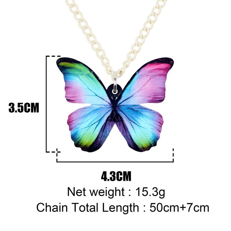 [Australia] - NEWEI Acrylic Floral Butterfly Necklace Chain Pendant Collar Fashion Summer Spring Insect Jewelry for Women Girl Gifts Charm Multicolor 