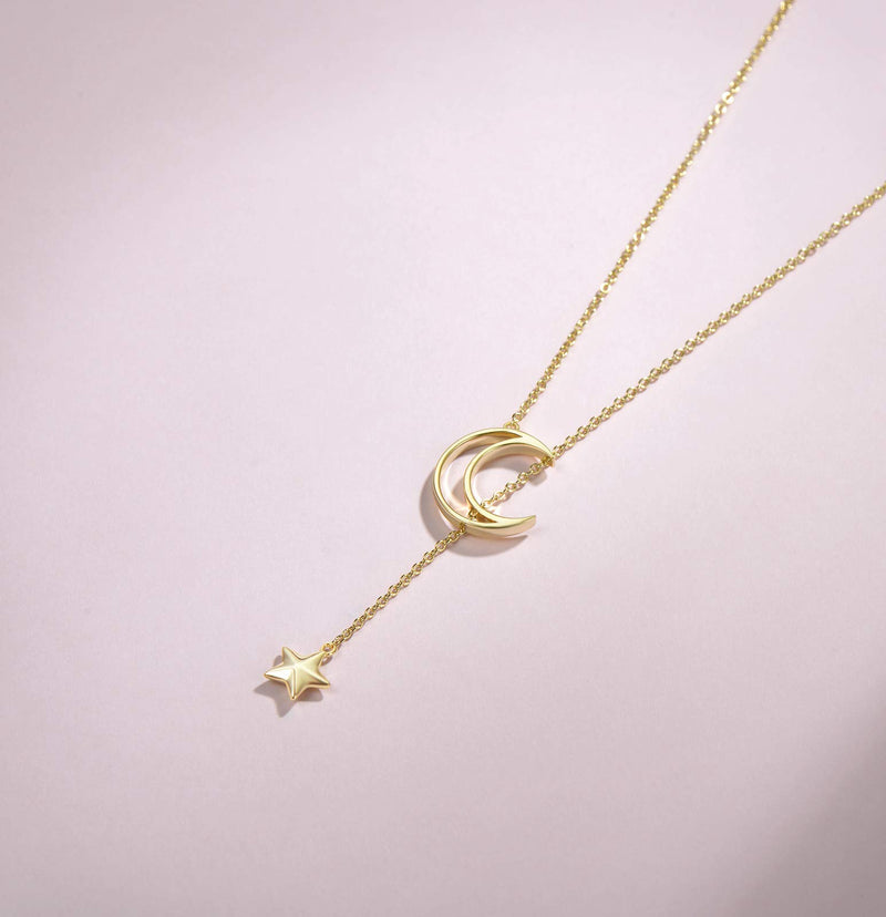 [Australia] - Agvana 14K Gold Plated Sterling Silver Dainty Moon Star Pendant Necklace Birthday Anniversary Jewelry Christmas Gifts for Women Girls Mom Grandma Wife Daughter Her Yourself with Jewelry Box, 16+2 Inch Gold Moon Star 