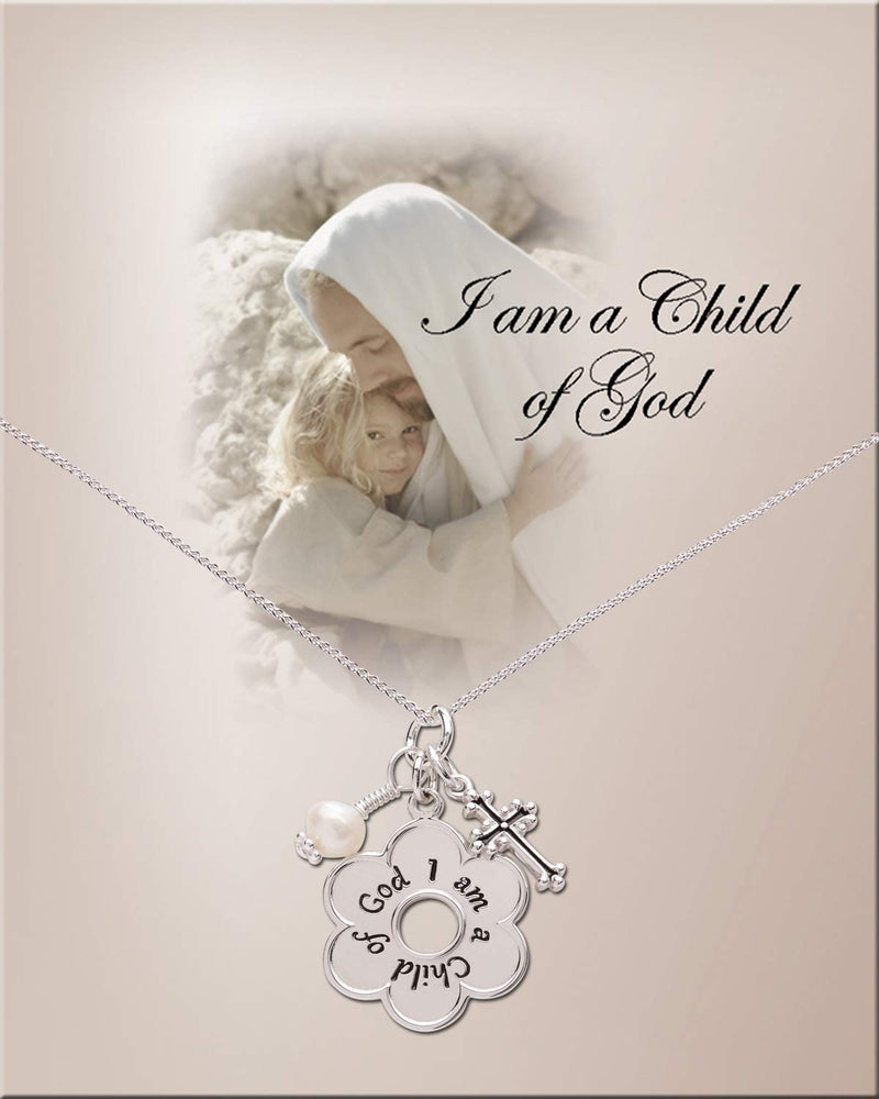 [Australia] - Sterling Silver"I Am a Child of God" Daisy Necklace 14 Inch-Cross Cluster 