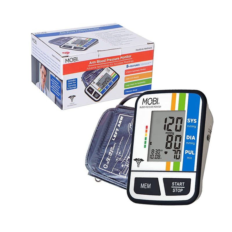 [Australia] - MOBI Health Automatic Arm Blood Pressure Automatic Blood Pressure Cuffs, Adjustable Cuff W Large or Small, LCD Display Monitors Pulse Rate Irregular Heart Rate Monitor Medical Machine & Carry Case 