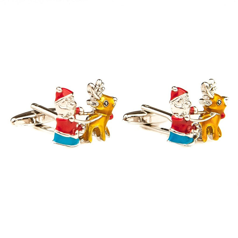 [Australia] - MRCUFF Santa Claus Christmas Sleigh Reindeer Pair Cufflinks in a Presentation Gift Box & Polishing Cloth 