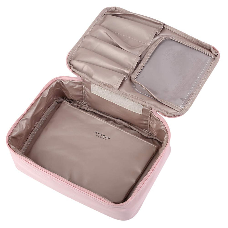[Australia] - Cosmetic Bag, Yeiotsy Pastel Shade Travel Makeup Bags 2 in 1 Toiletry Kit Organizer with Brush Holders (Pink) Pink 