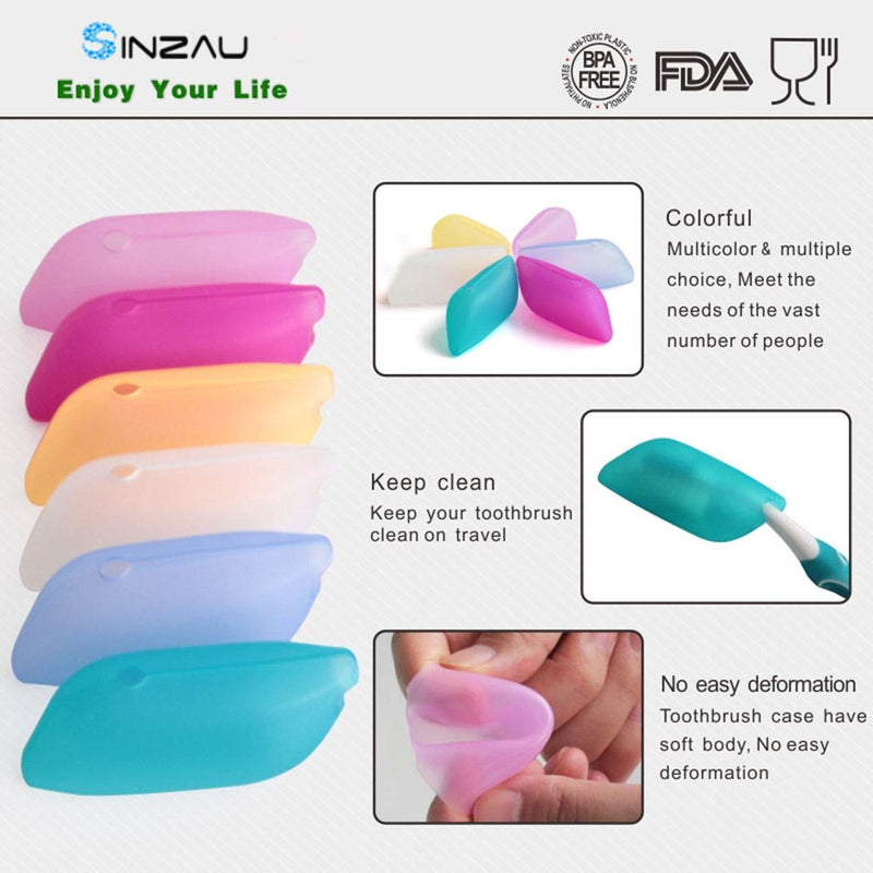 [Australia] - sinzau Silicone Toothbrush Cover, Hygienic and Antimicrobial Toothbrush Holder for Camping, Travel, Pack of 6 