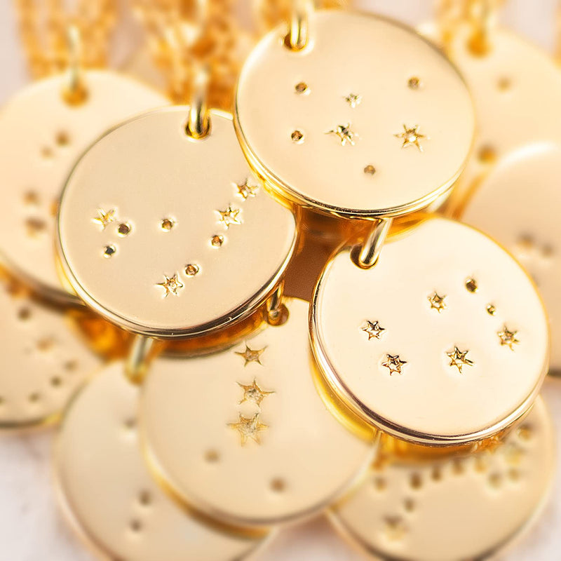 [Australia] - Mevecco Gold Necklace Coin Disc Zodiac 12 Constellation Star Connected Engraved Horoscope Sign Astrology Pendant 18K Gold Plated Chain Dainty Personalized Simple Jewelry Aquarius 