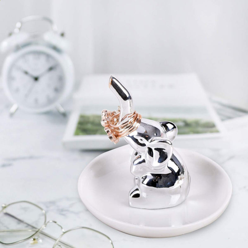 [Australia] - AUTOARK Silver Elephant Ring Holder Jewelry Tray,Desktop Jewelry Display Organizer,Office & Home Decor,Wedding Birthday,AJ-202 