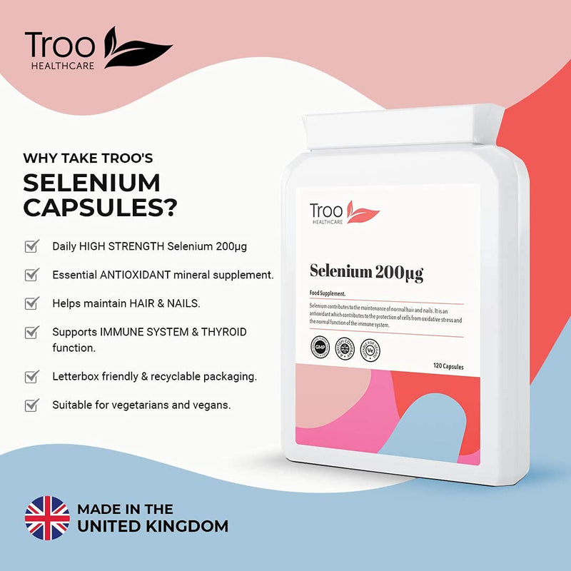 [Australia] - Selenium 200�g 120 Capsules - Essential Daily Antioxidant Mineral Supplement for Immune Support and Hair and Nail Care - Contributes to Normal Thyroid Function 