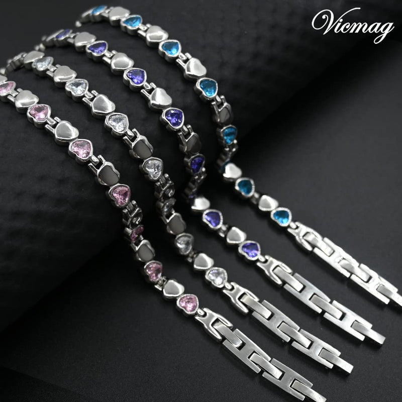 [Australia] - Vicmag Magnetic Bracelets for Women Titanium Steel Brazaletes Ultra Strength Magnetic Adjustable with Removal Tool and Gift Box (Silver Love Heart) Silver Love Heart 