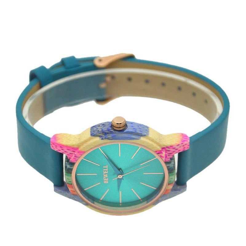 [Australia] - Women's Wooden Watch, Quartz Movement Colorful Wood Handmade Fashion Watches Detachable Wristband Wrist Watch (Blue) 