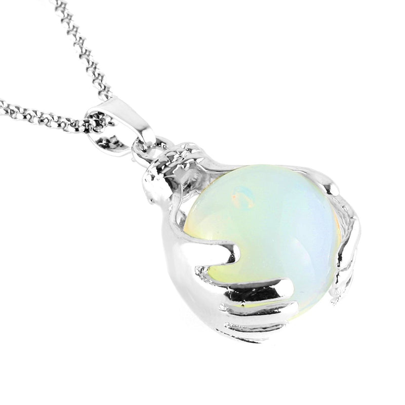 [Australia] - BEADNOVA Healing Gemstone Necklace Crystal Ball Pendant Necklace with Stainless Steel Chain 18 Inches Gift Box Packing 07) Synthetic Opalite 