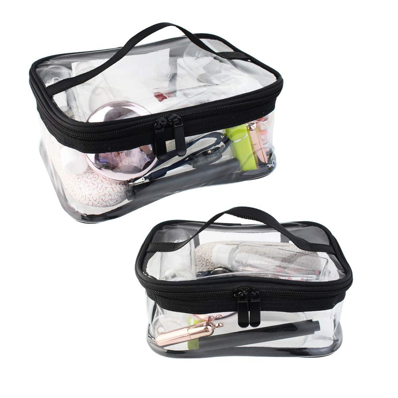 [Australia] - Wobe 2 Pack Portable Clear Makeup Bag Zipper Waterproof Cosmetics Bag Transparent Travel Storage Carry Pouch PVC Zippered Toiletry Bag Organizers With Handle for Vacation Travel, Bathroom 