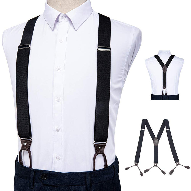 [Australia] - Suspenders for Men Button End 2 Pack Adjustable Mens Pant Suspenders Y Back Elastic Tuxedo Braces 2 Pack Button End Black+navy Blue 