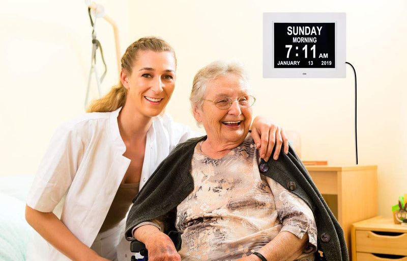 [Australia] - TMC Digital Day Calendar Clocks Extra Large Non-Abbreviated Day&Month.Perfect for Seniors + Impaired Vision Dementia (White,8-inch) White 