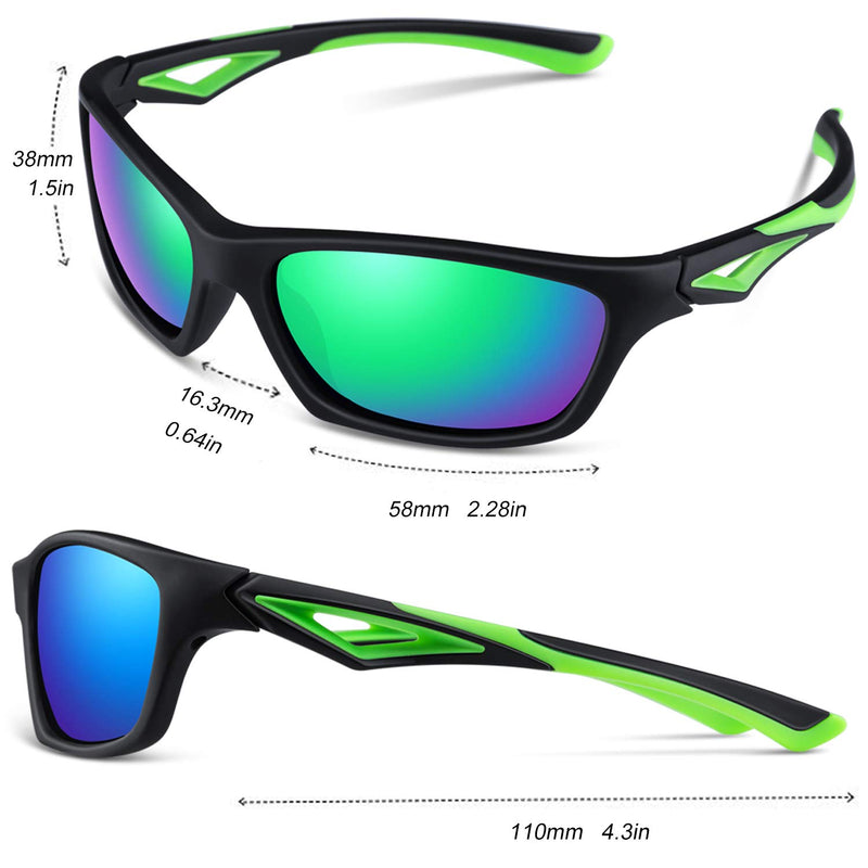 [Australia] - Kids Sunglasses TPEE Unbreakable Polarized Sports Glasses with Adjustable Strap For Boys Girls Age 3-7 Black/Green Frame|green Revo Lense 