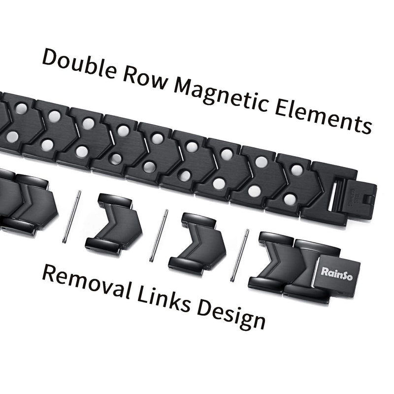 [Australia] - RainSo Mens Titanium Steel Double Row Strength Magnetic Wristbands Bracelet with 3500 Gauss with Gift Box(BLACK) 