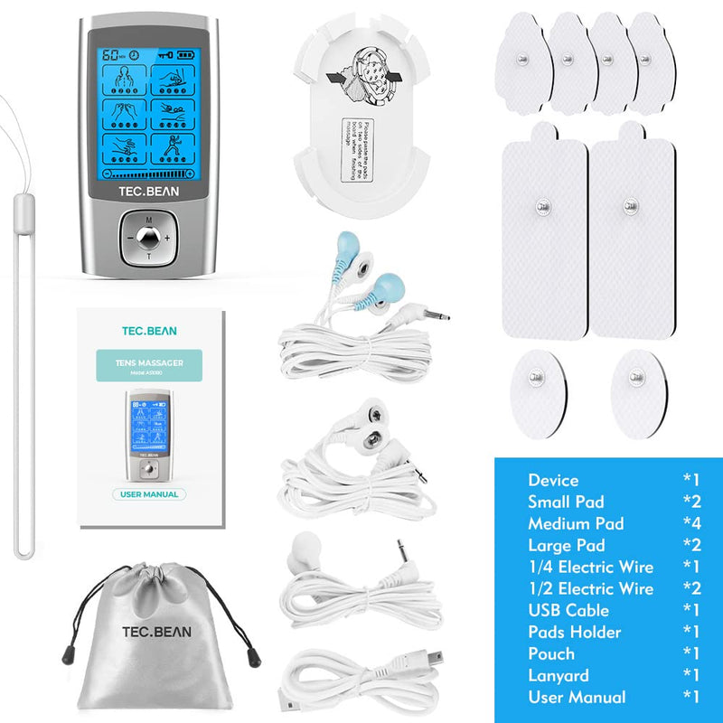 [Australia] - TEC.BEAN 24 Modes TENS Unit Muscle Stimulator, Rechargeable TENS Machine with 8 Electrode Pads (American Gel), Electric Pulse Massager for Pain Relief Therapy 
