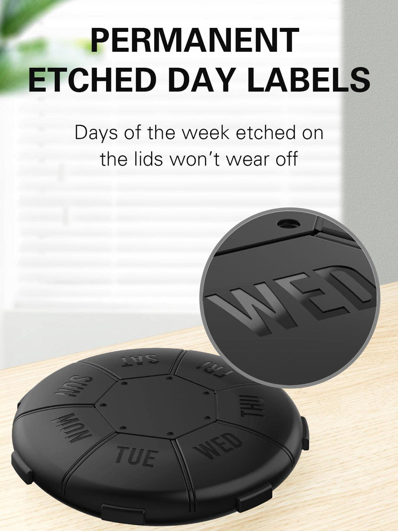 [Australia] - Small Pill Organiser Weekly (2 Pack), Barhon 7 Day Daily Pill Box Cases, 2 Weeks Portable Medicine Container for Vitamin Fish Oil Supplements(Black) Black 