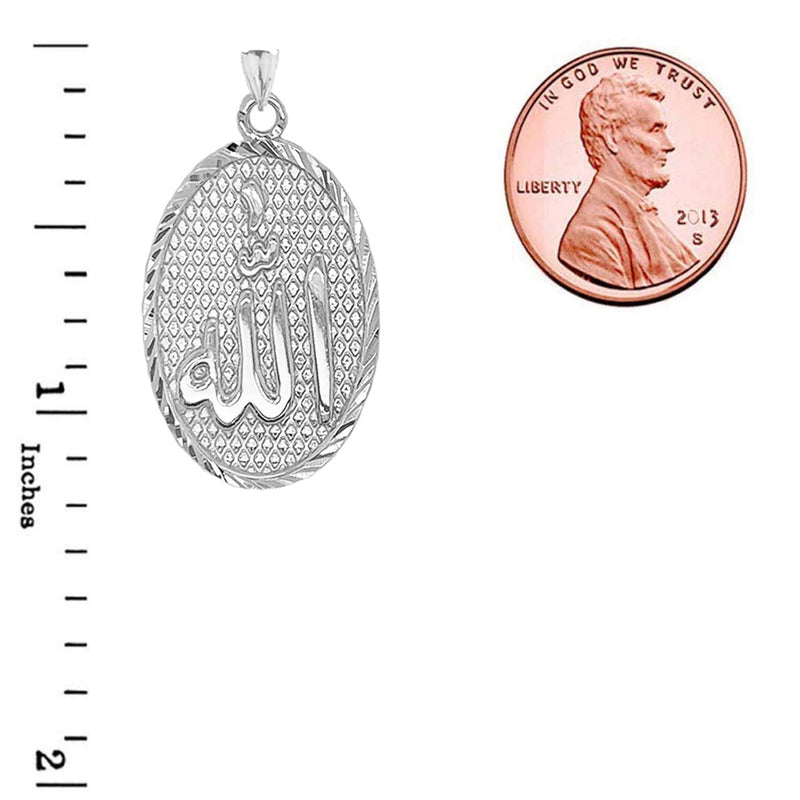 [Australia] - Fine Sterling Silver Sparkle-Cut"Allah" Oval Medal Pendant 