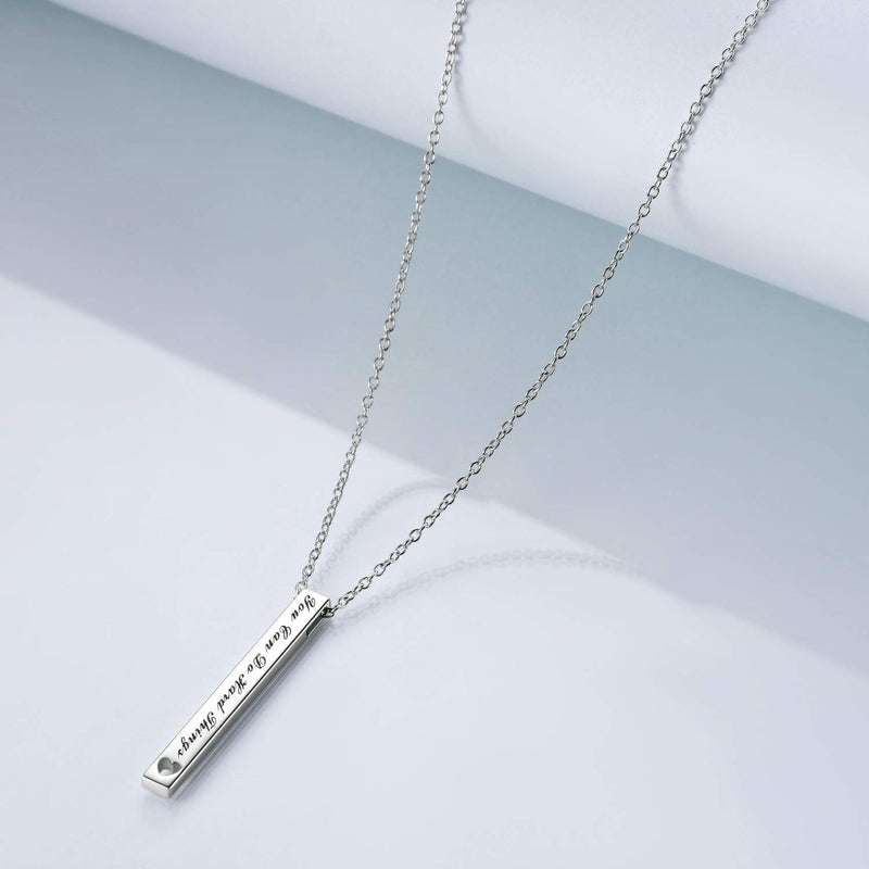 [Australia] - 925 Sterling Silver Vertical Bar Necklace Engraved Message Inspirational Jewelry Gifts for Women Beautiful Girl You Can Do Hard Things 