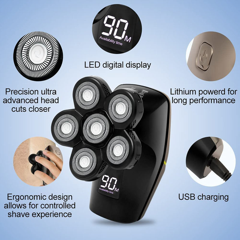 [Australia] - SURKER Electric Head Shaver for Bald Men Rotary Electric Razor Hair Trimmer Grooming Kit USB Rechargeable Wet and Dry Cordless Waterproof 6 in 1 