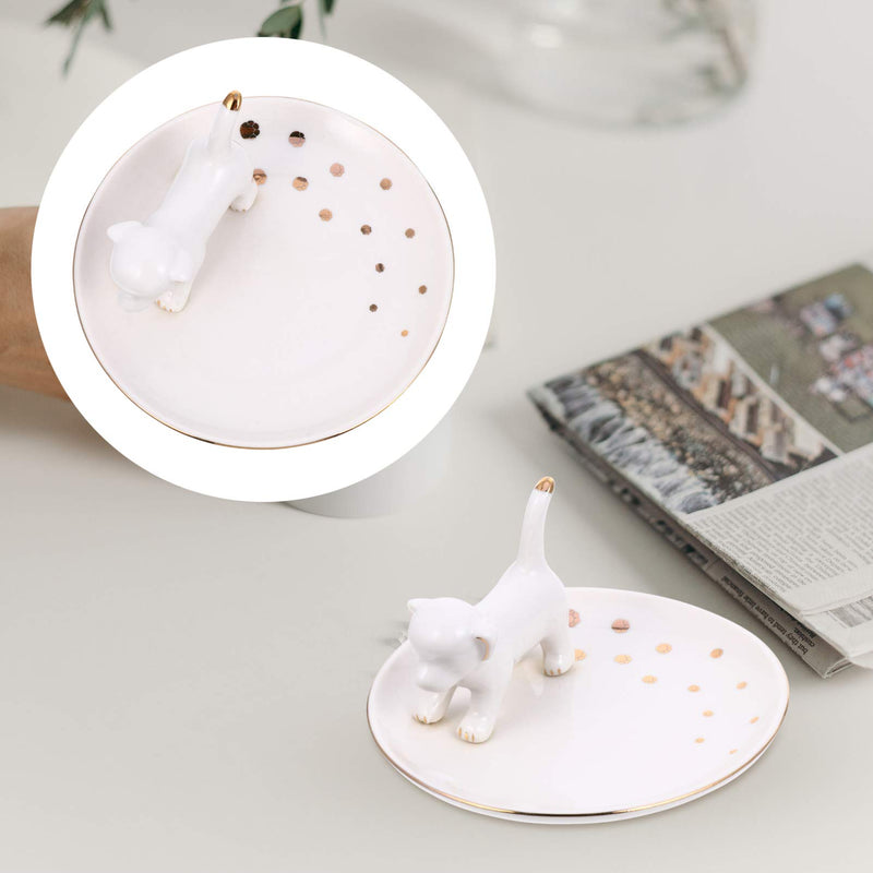 [Australia] - Cabilock Ceramic Jewelry Dish with Dog Earrings Nacklace Bracelets Ring Holder Tray Trinket Dish Organizer Jewelry Bowl Vanity Tray Wedding Decorative Dish Table Decoration 