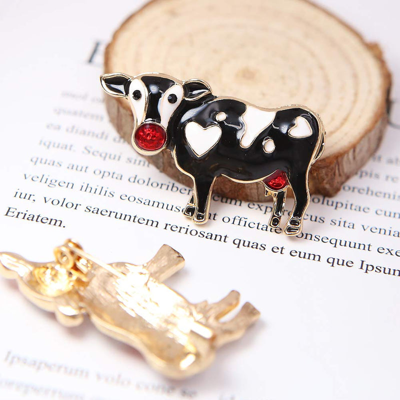 [Australia] - 2pcs Charming Milk Cow Brooch Pins Alloy Enamel Dairy Cow Breastpin Lapel Pin Set Cloth Decoration for Women Teen Girl Kids 