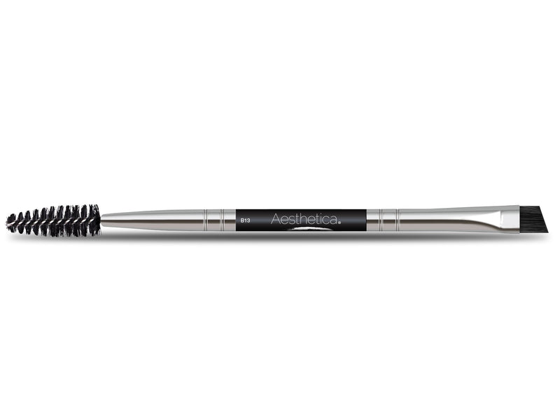 [Australia] - Aesthetica Pro Series Double Ended Eyebrow Brush & Spoolie - Angled Brow Brush for Precision Application & Blending of Eye Brow Powders, Waxes & Gels - Vegan & Cruelty Free 