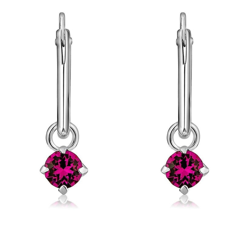 [Australia] - DTPsilver® 925 Sterling Silver SMALL Hoops Earrings & Round Dangling 3 mm Glittering Crystals from Swarovski® Elements - Thickness 1.2 mm - Diameter: 12 mm - Many Colours to choose from Fuchsia 