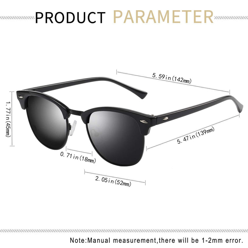 [Australia] - KANASTAL Semi-Rimless Polarised Sunglasses for Men Women, Retro Horn Rimmed Womens Sunglasses UV Protection 2 Pcs-shiny Black + Gold Black 