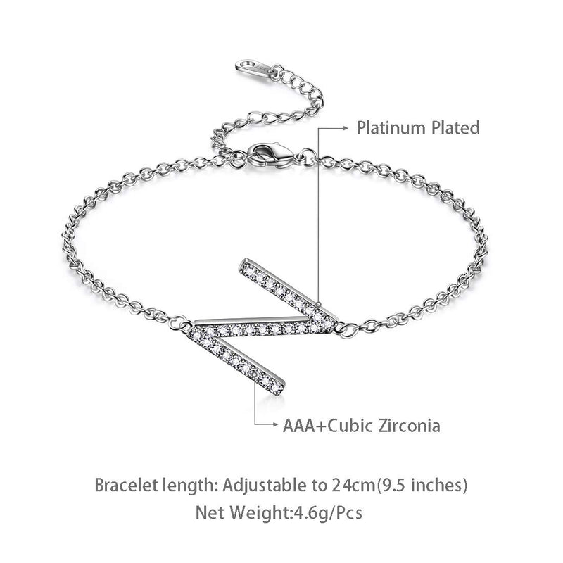 [Australia] - beautlace Letter Initial Anklet Bracelets A to Z Silver Plated Adjustable 26 Letters Alphabet Charm Bracelet with Cubic Zirconia Jewelry Gifts for Women and Men KB0014 N 