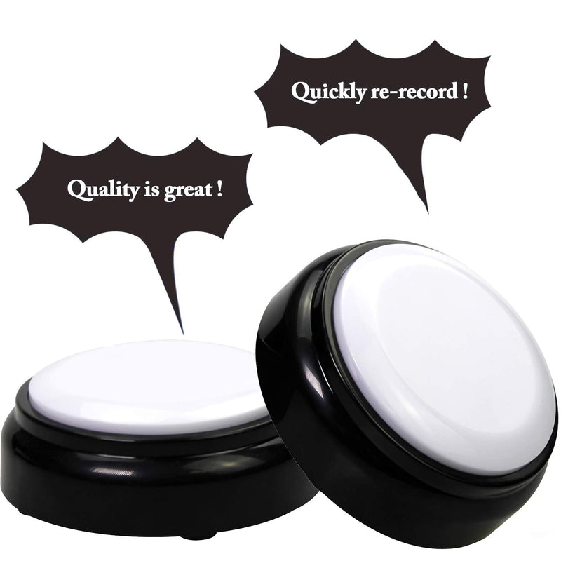 [Australia] - Cover 30 Seconds Recordable Talking Button Record Button Toy Gift Answer Buzzers (White+Black) 