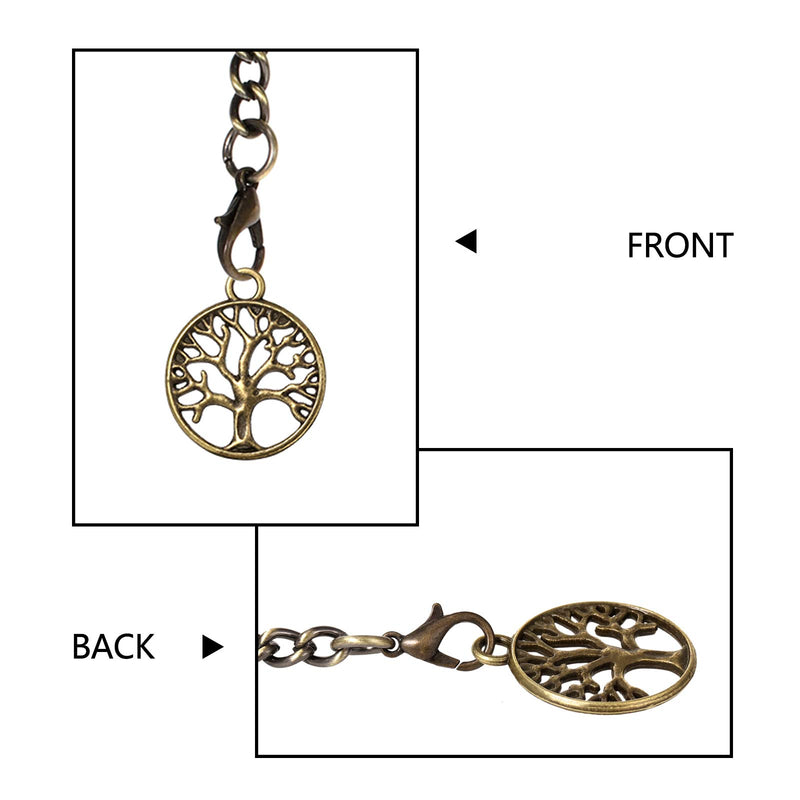 [Australia] - TREEWETO Men's Double Albert Chain Pocket Watch Curb Link Key Chain 3 Hooks with Antique Life Tree Pendant Design Charm Fob T Bar Bronze 