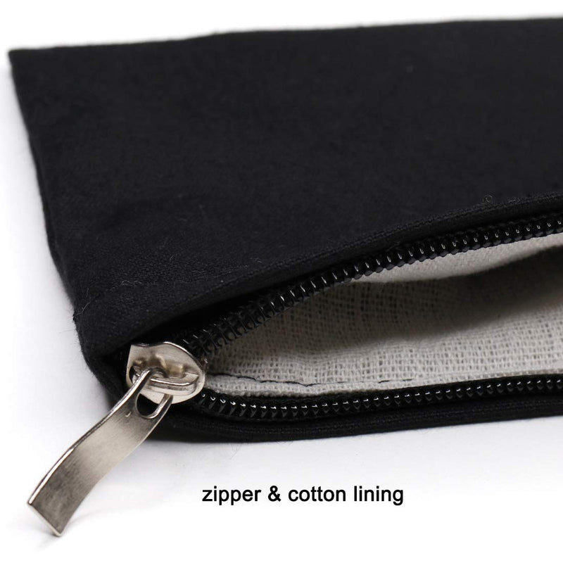 [Australia] - Yingkor Cotton Canvas Multi-purpose Zipper Cosmetic Makeup Pouch Coin Purse Cellphone Purse Pen Pencil Station Case Bag with Cotton Lining Pack-4 (Black) Black 