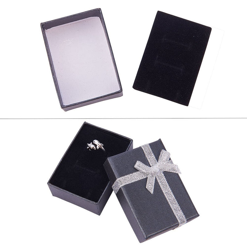 [Australia] - PandaHall Elite 12 Pcs 2.7x 2x1 Inch Cardboard Paper Jewelry Boxes Gift Cases with Ribbon Bowknot for Earring Jewelry Rings Pendant Necklaces Bracelet Packaging Box, Golden/Silver/Black 70x50x25mm 3 Colors-12 Pcs 1 