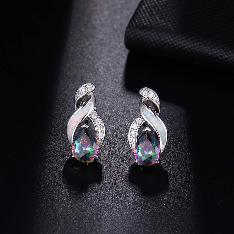 [Australia] - Hermosa Jewelry Sets Australian Opal Blue Sapphire Necklace Earrings JS1 