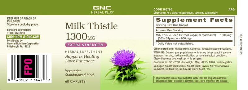 [Australia] - GNC Herbal Plus Milk Thistle 1300mg | Supports Liver Health | 60 Caplets 1 