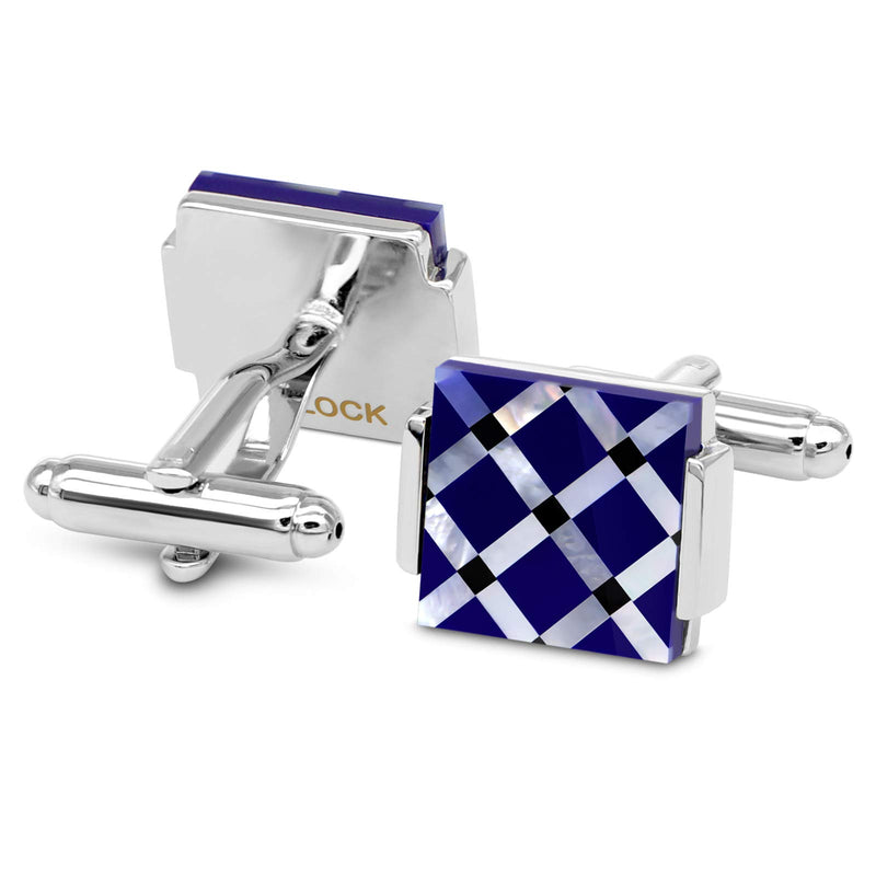 [Australia] - VIILOCK Business Wedding Mother of Pearl Cufflinks for Men Unique Onyx Stripe Tuxedo Cuff Links Mens Blue 