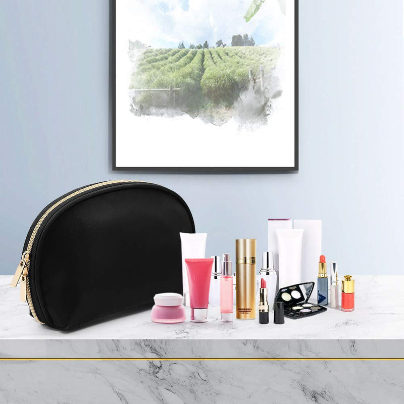 [Australia] - AceList 3Pcs Half Moon Makeup Bag Portable Travel Cosmetic Bag Waterproof Makeup Bag Organizer with Double Gold Zipper Toiletry Bags for Woman Black 