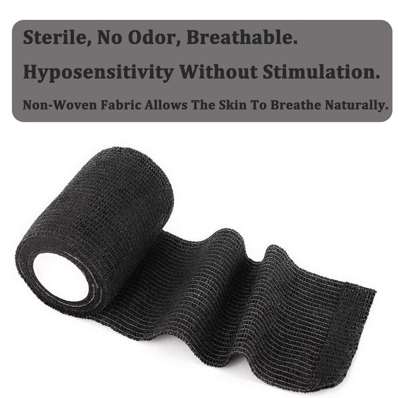 [Australia] - 3" x 5 Yards Breathable Self Adherent Bandage Wrap, Multi-Purpose Non Woven Cohesive Wrap - Vet Wrap | Athletic Tape | Medical Tape, for Sports, First Aid, Wrist, Ankle Sprains, Swelling, Pets. 3 Inch-12 Count Black 