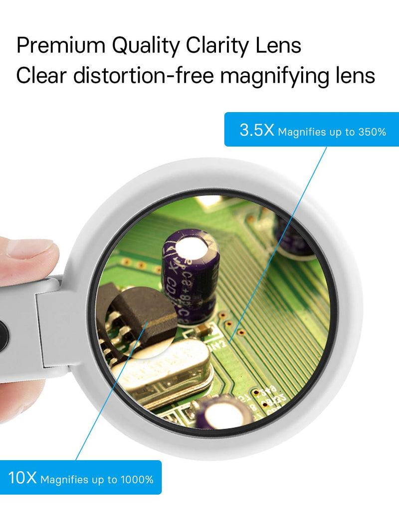 [Australia] - Magnifying Glass with Lights,Adjustable Standing Base,Portable Handheld,[3.5X+10X] Dual Magnification Lens,Magnifier Glass for Reading Jewelry Craft and Computer Repair 