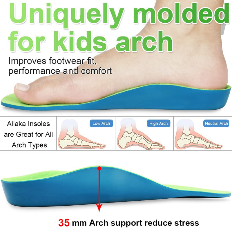 [Australia] - Ailaka Kids Orthotic Cushioning Arch Support Shoe Insoles, Children Pu Foam Inserts for Flat Feet, Plantar Fasciitis, Feet Heel Pain Relief 4-6 M US Big Kid 