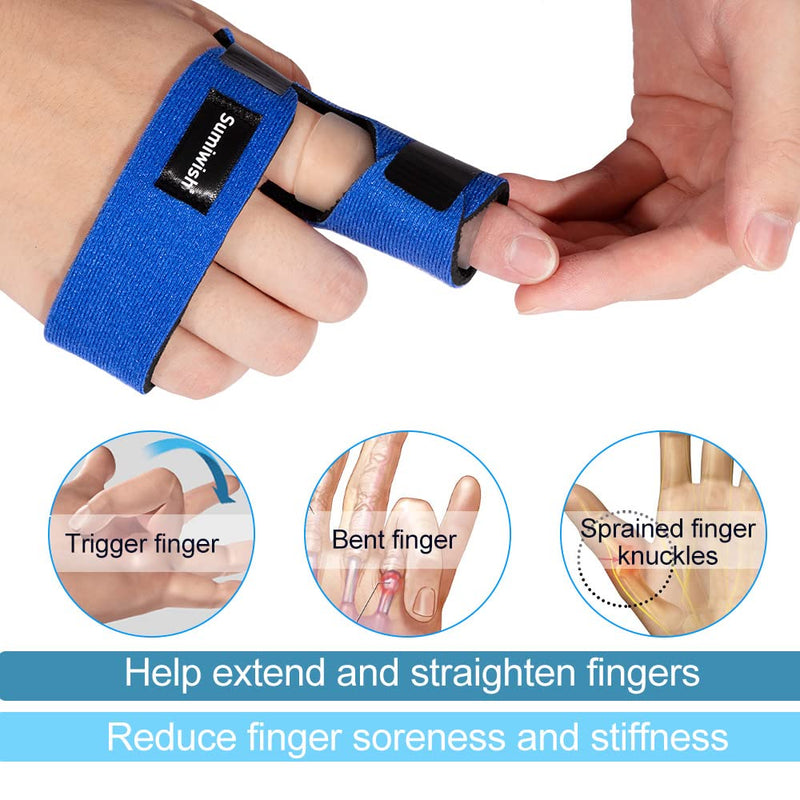 [Australia] - Sumiwish 1PCS Trigger Finger Splint, 4PCS Silicone Finger Cots, Finger Straightener for Mallet Finger, Finger Support for Broken Finger and Knuckles Pain Relief #2 Blue 