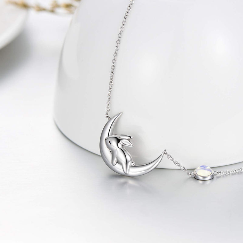 [Australia] - PEIMKO 925 Sterling Silver Infinity Cute Animals Bunny on the Moon/Elephant Holding Rose/Sunflower Pendant Necklace, Good Luck Elephant Necklace for Women Ladies 