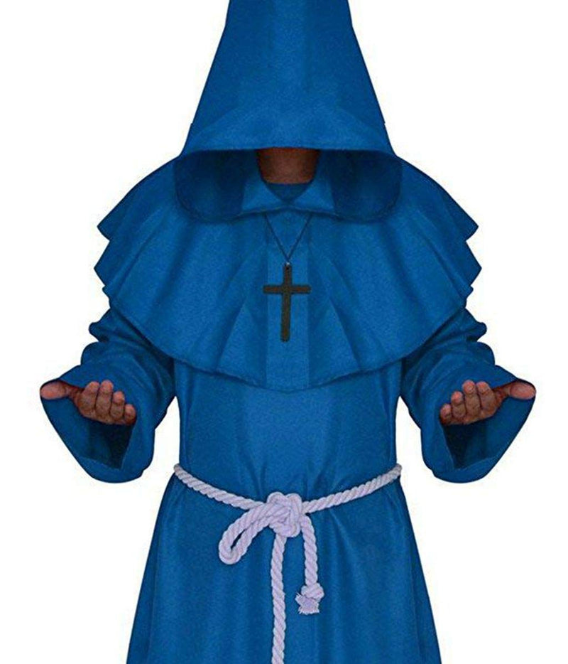 [Australia] - Friar Medieval Hooded Monk Renaissance Priest Robe Costume Cosplay Small Blue 