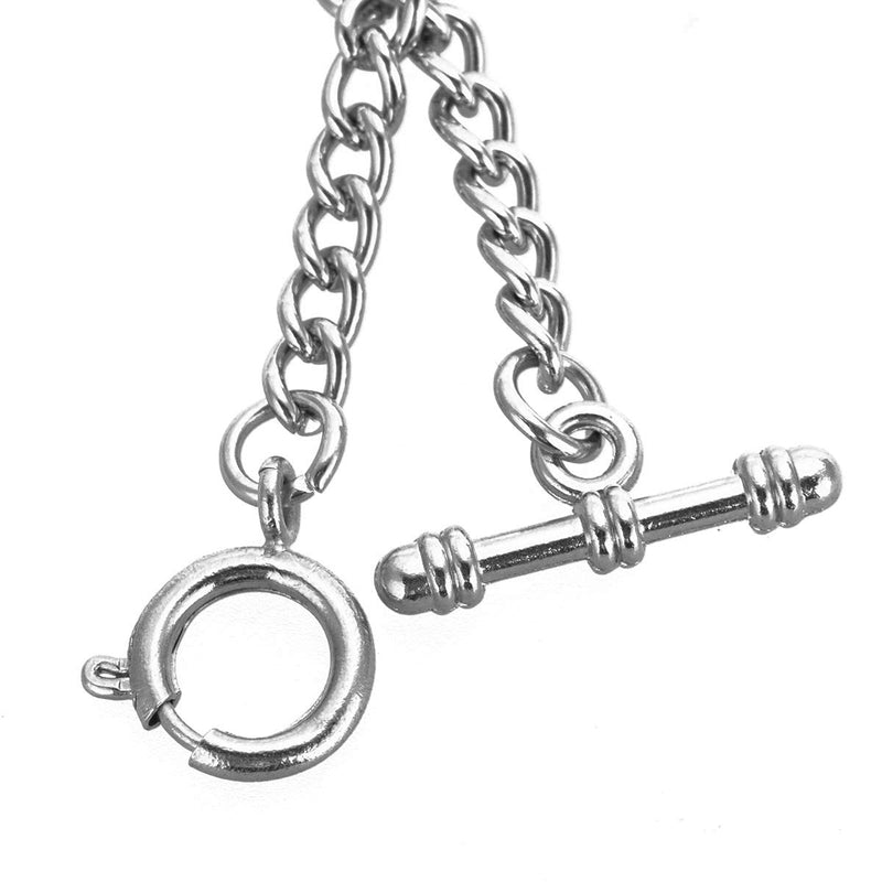 [Australia] - Pocket Watch Chain Double Albert T-Bar Silver Plated - SIBOSUN Antique 29 Inch Chains Vest Waistcoat… 