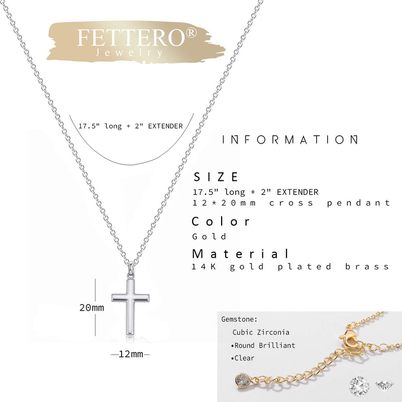 [Australia] - Fettero Cross Necklace Faith Pendant 14K Plated Dainty Chain Minimalist Simple Tiny God Lords Prayer Religious Jewelry Gift Plain Sliver 