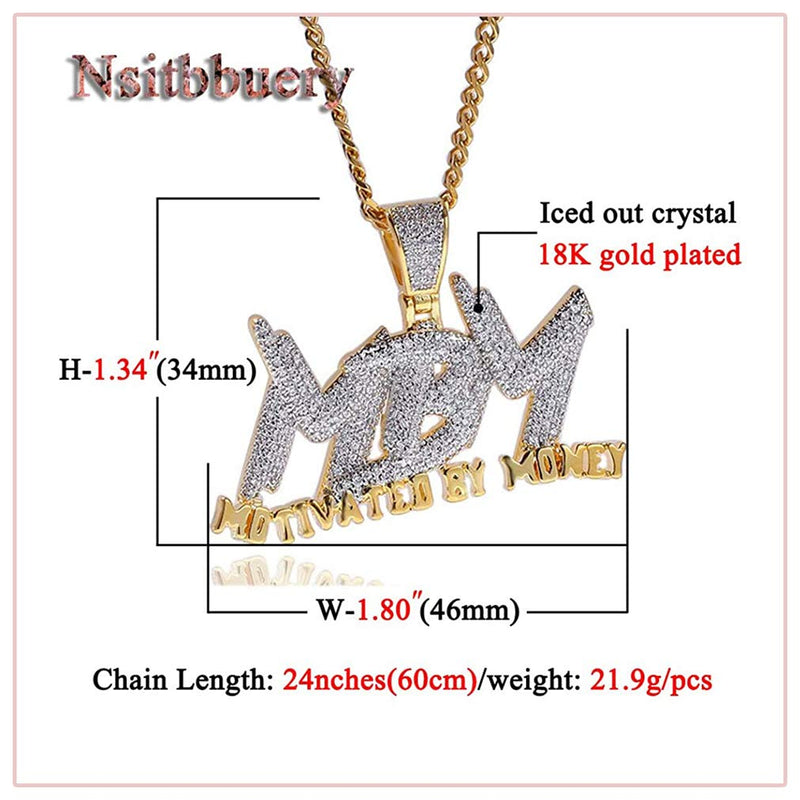 [Australia] - Nsitbbuery Hip Hop DJ Plated 18K Gold Ice Out Crystal Letter Tag Pendant Stainless Steel Chain Necklace Plated Gold Letter MBM 