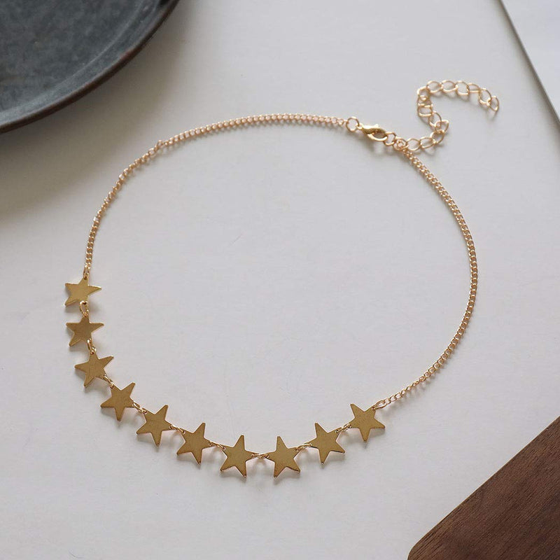 [Australia] - Tgirls Boho Short Necklace Chain Star Pendant Necklace Dainty Necklace Jewelry for Women and Girls (Gold) Gold 