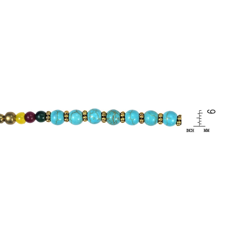 [Australia] - AeraVida Tribal Round Simulated Turquoise Stone Brass Beads Link Charm Anklet 