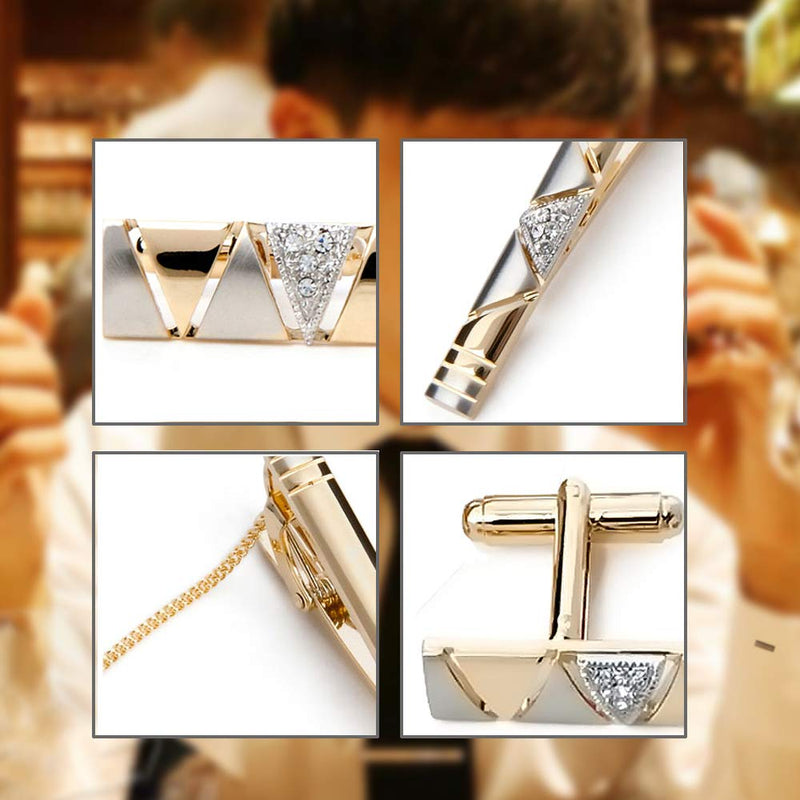 [Australia] - BagTu Two Tone Cufflinks and Tie Clip Set with Gift Box and Greeting Card, Stylish Golden Cufflinks and Tie Clip Gift Set for Men 