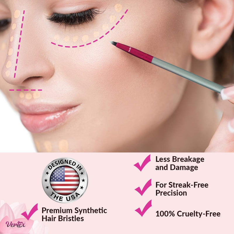 [Australia] - Concealer Brush For Under Eyes - Brushes Eyebrow Shaping & Concealing Liquid Foundation | Vertex Beauty Brow Makeup Eye Crease Brushes For The Face and Eyebrows Concealers | Flat Mask Pointed Tip For Creases And Brow | Double Ended Liquid Applicator fo... 